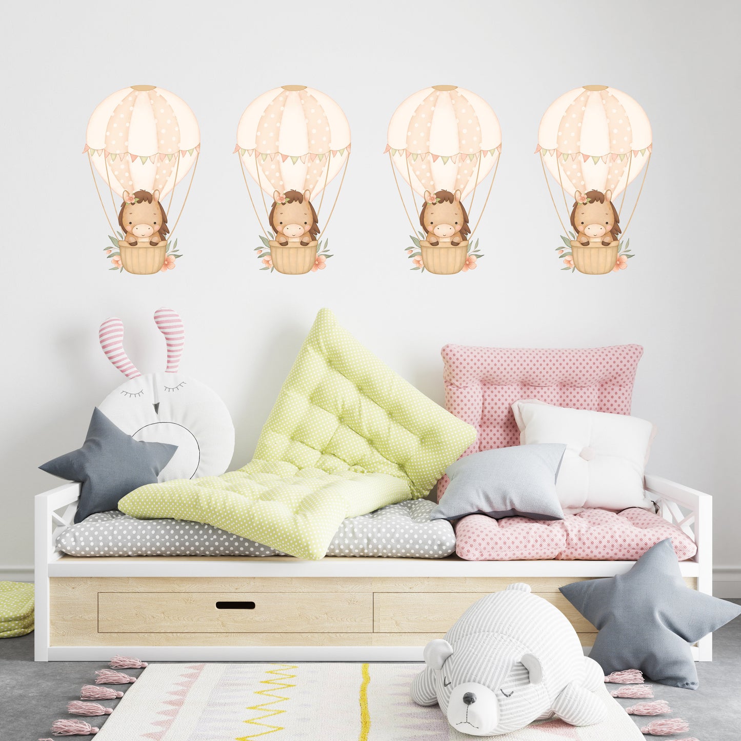 Hot Air Balloon Wall Sticker Kids Bedroom Girls Decor Nursery Wallpaper Idea Children Baby Horse Cute Animal Toddler Floating Design