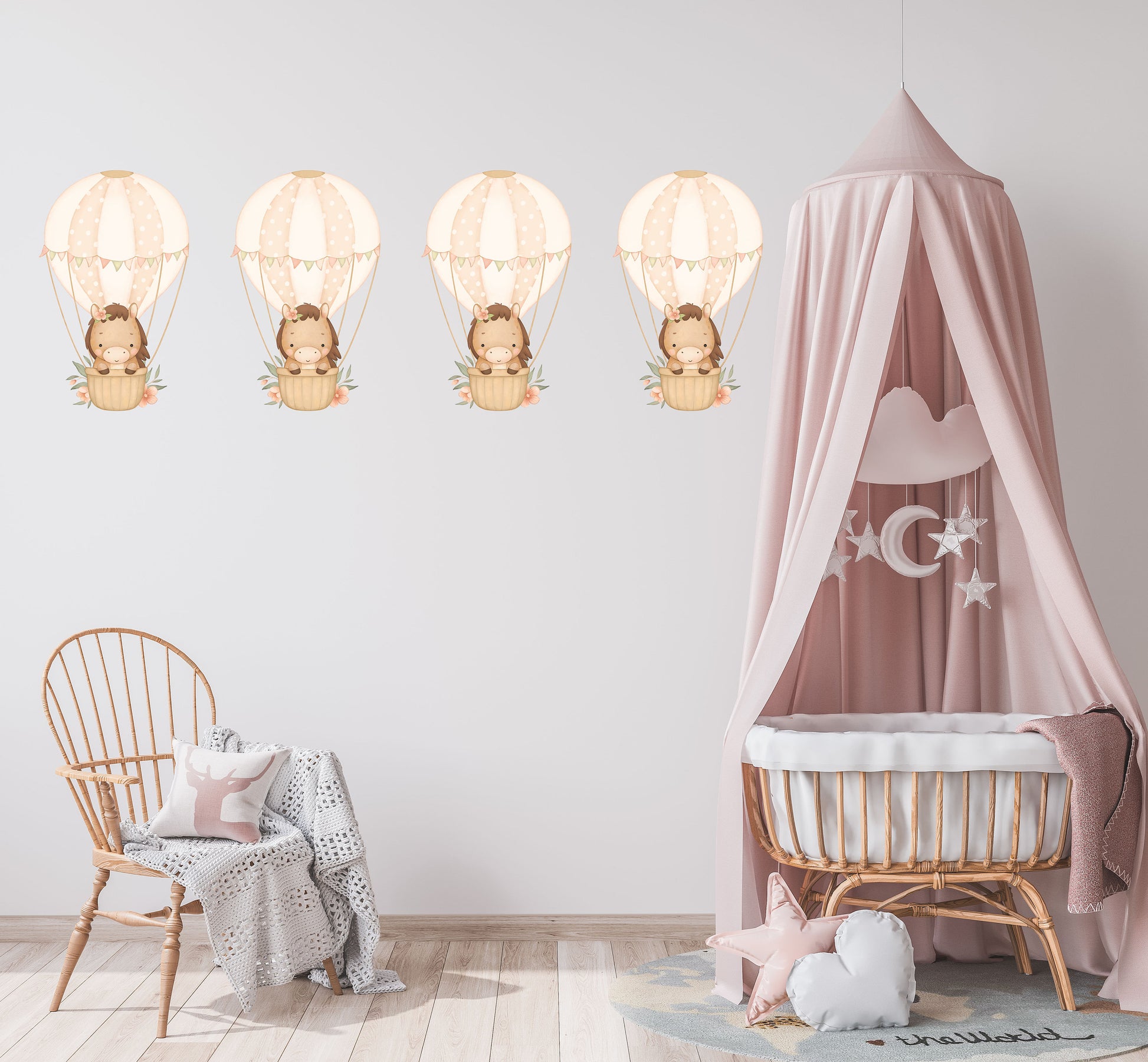 Hot Air Balloon Wall Sticker Kids Bedroom Girls Decor Nursery Wallpaper Idea Children Baby Horse Cute Animal Toddler Floating Design