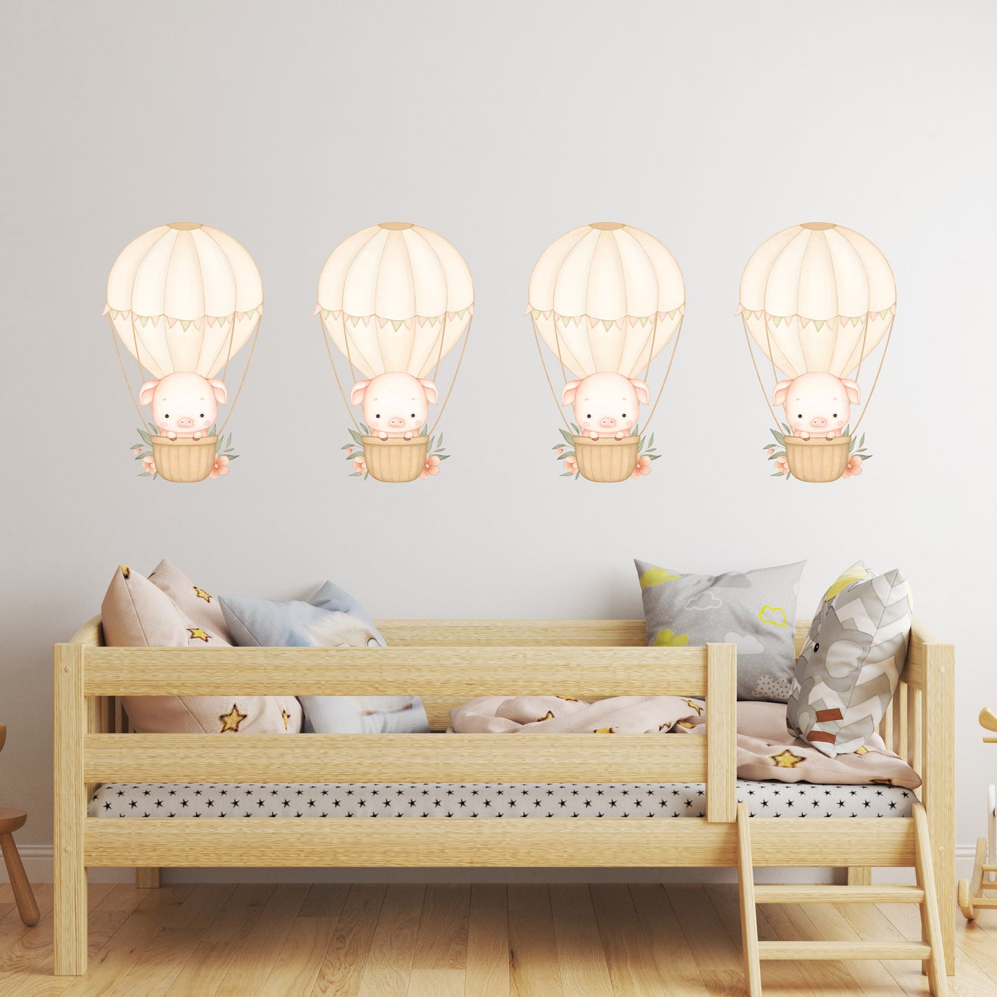 Hot Air Balloon Wall Sticker Kids Bedroom Girls Decor Nursery Wallpaper Idea Children Baby Pig Cute Farm Animal Toddler Floating Design