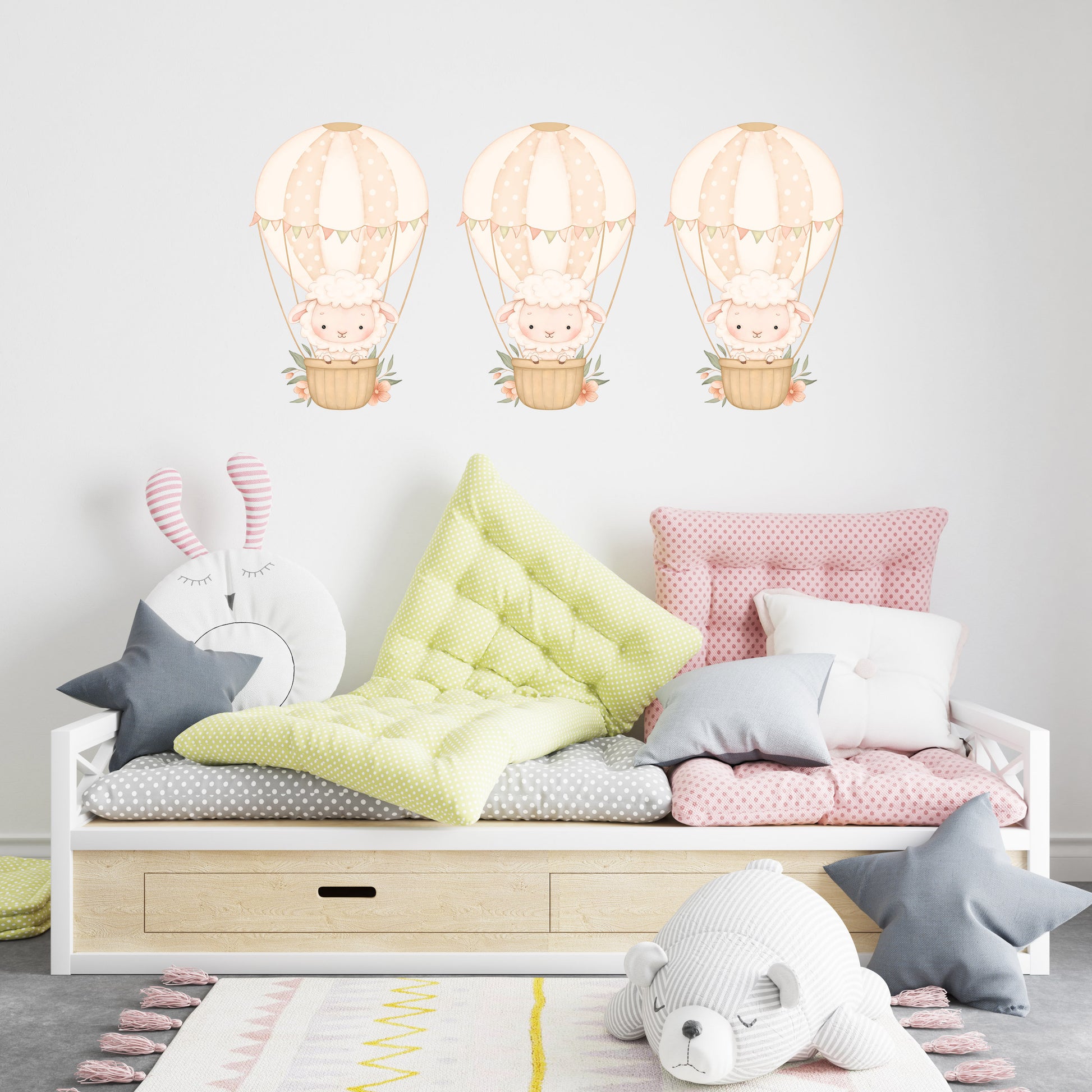 Hot Air Balloon Wall Sticker Kids Bedroom Girls Decor Nursery Wallpaper Idea Children Baby Sheep Cute Farm Animal Toddler Floating Design