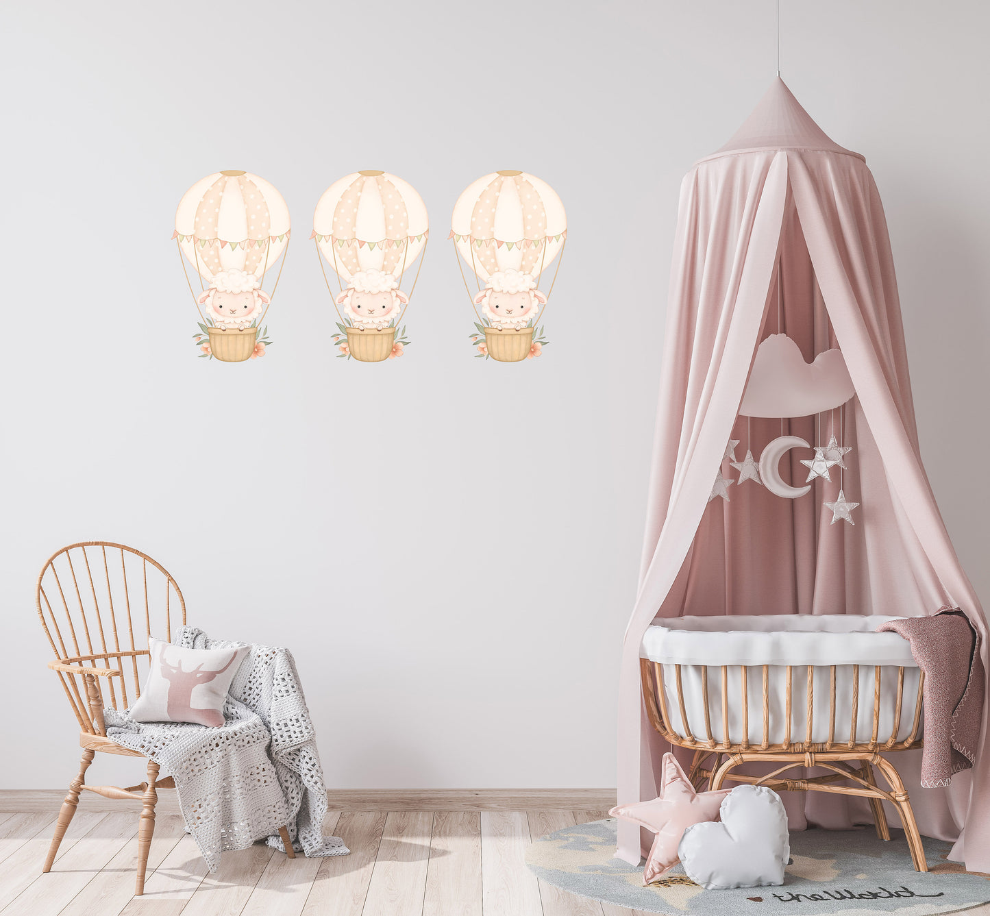 Hot Air Balloon Wall Sticker Kids Bedroom Girls Decor Nursery Wallpaper Idea Children Baby Sheep Cute Farm Animal Toddler Floating Design