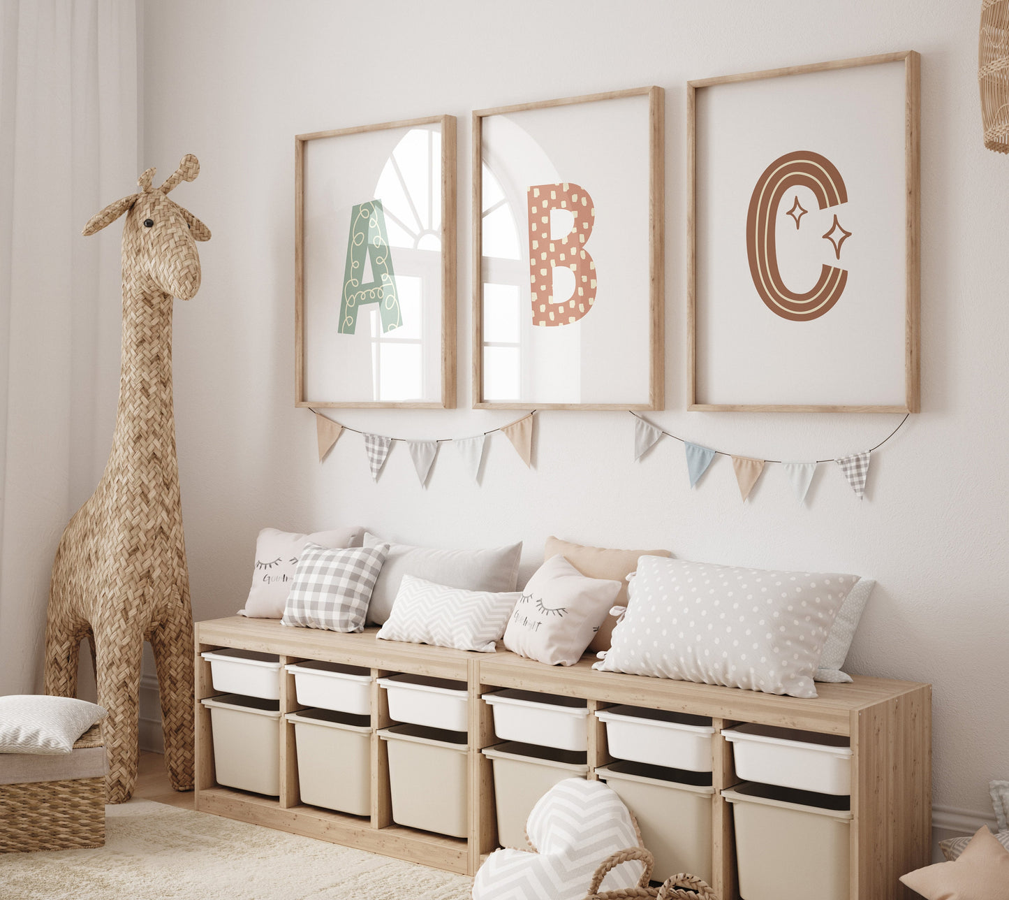 Alphabet Frame Prints Letters Cute Baby Nursery Decor Poster Boho Children's Picture Wall Art Work Boys Bedroom Girls Room Home Decor Ideas