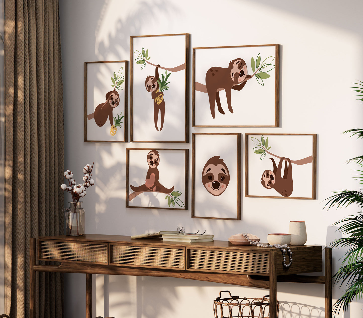 Animal Framed Prints Cute Baby Sloth Nursery Decor Poster Safari Children's Picture Wall Art Boys Bedroom Girls Room Home Decor Ideas