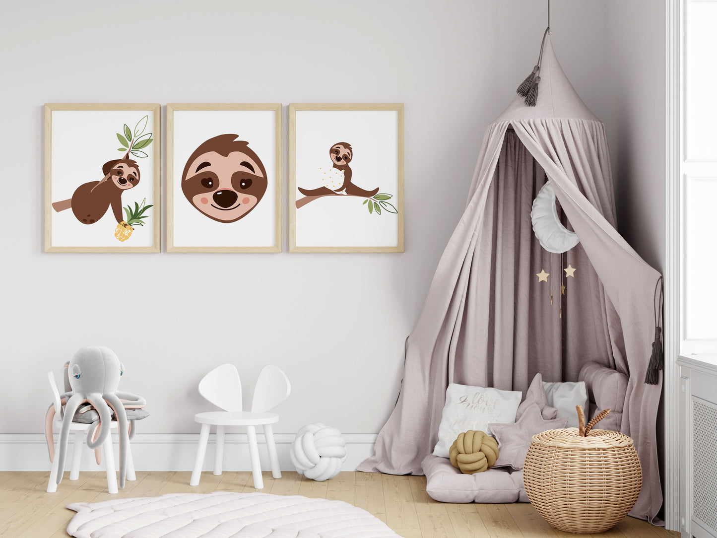 Animal Framed Prints Cute Baby Sloth Nursery Decor Poster Safari Children's Picture Wall Art Boys Bedroom Girls Room Home Decor Ideas