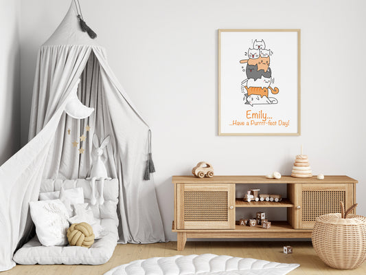 Personalised Name Print Cute Animal Nursery Art Inspirational Quote For Kids Cute Cats Framed Poster Unframed Girls Bedroom Boys Decor Ideas