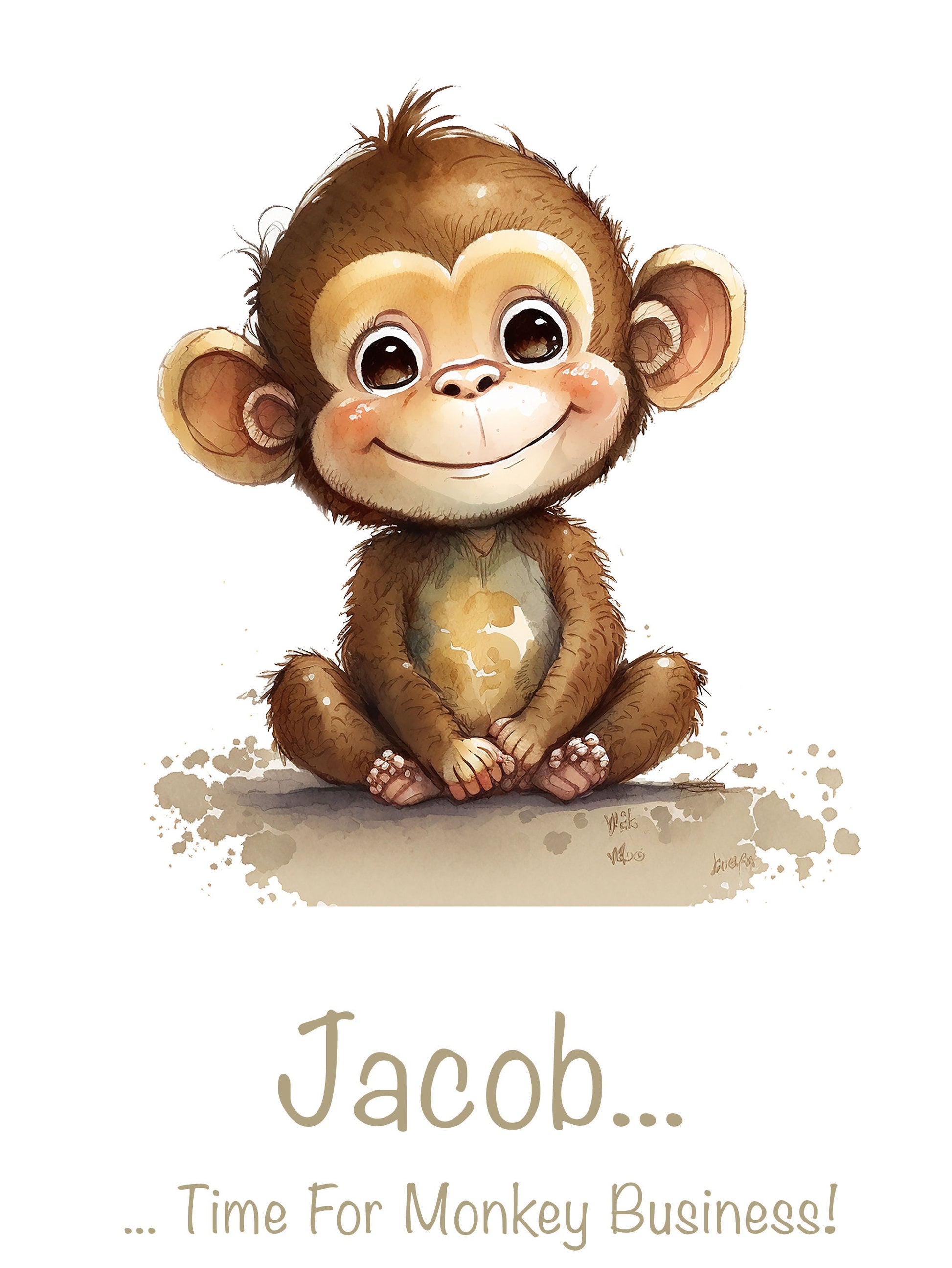 Personalised Named Print Cute Animal Nursery Art Inspirational Quote Kids Baby Monkey Framed Poster Unframed Girls Bedroom Boys Decor Ideas