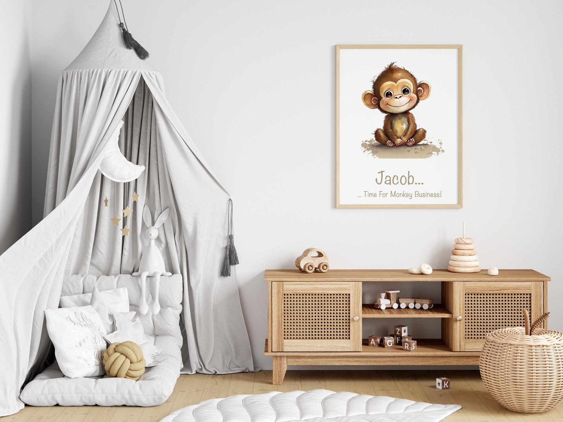 Personalised Named Print Cute Animal Nursery Art Inspirational Quote Kids Baby Monkey Framed Poster Unframed Girls Bedroom Boys Decor Ideas