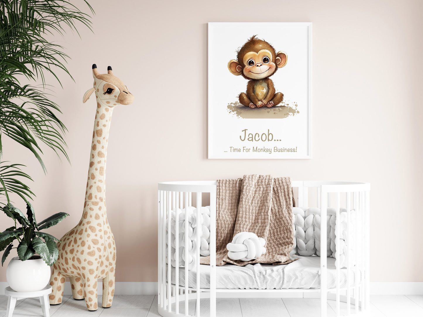 Personalised Named Print Cute Animal Nursery Art Inspirational Quote Kids Baby Monkey Framed Poster Unframed Girls Bedroom Boys Decor Ideas