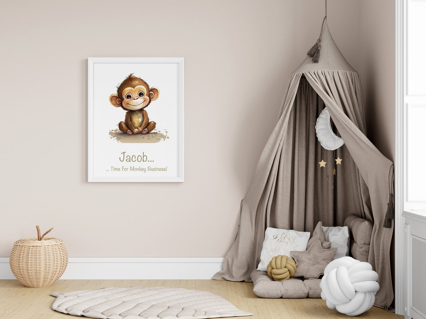 Personalised Named Print Cute Animal Nursery Art Inspirational Quote Kids Baby Monkey Framed Poster Unframed Girls Bedroom Boys Decor Ideas