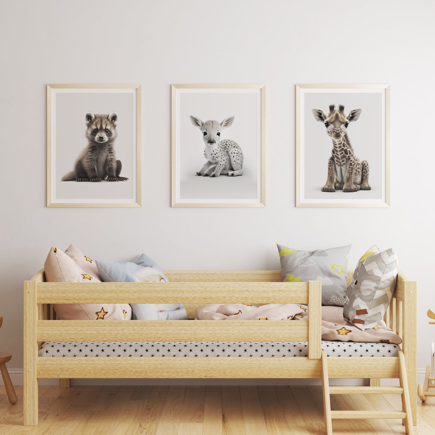 Animal Frame Prints White Cute Baby Nursery Decor Poster Safari Children's Picture Wall Art Work Boys Bedroom Girls Room Home Decor Ideas