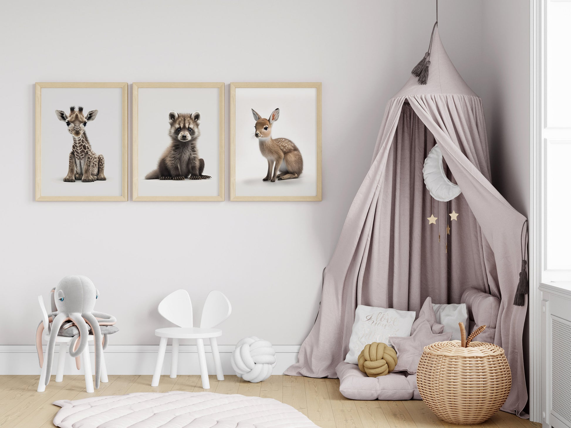 Animal Frame Prints White Cute Baby Nursery Decor Poster Safari Children's Picture Wall Art Work Boys Bedroom Girls Room Home Decor Ideas