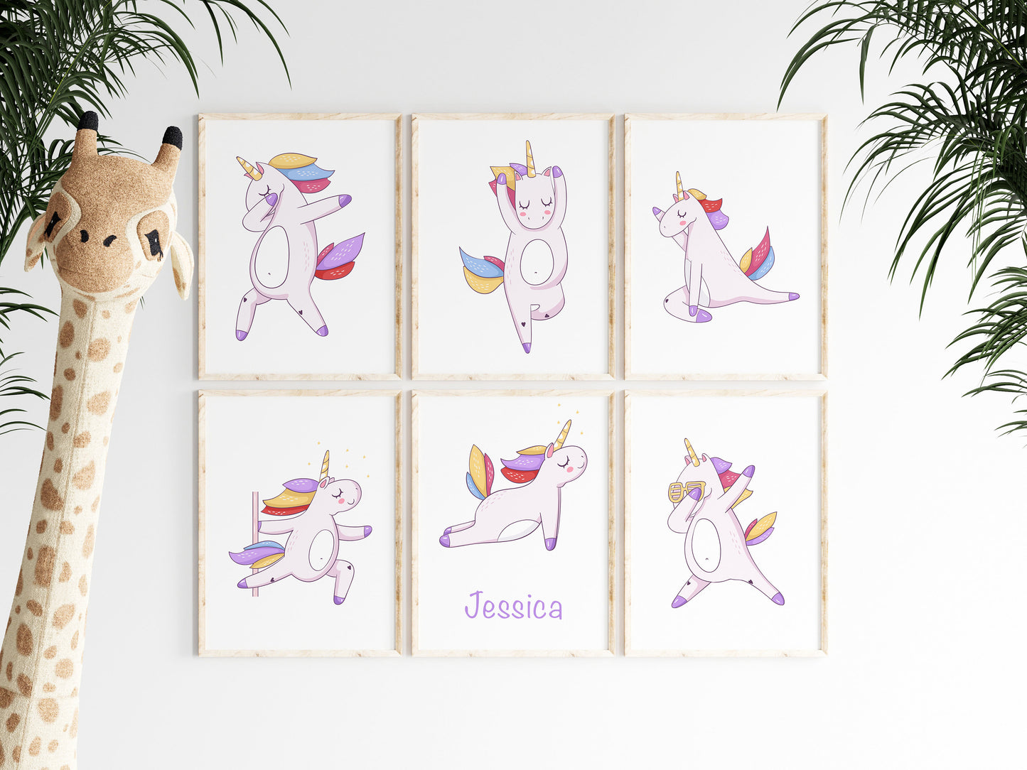 Personalised Name Unicorn Prints Unframed Nursery Decor Gift Idea Girls Bedroom Framed Wall Paper Designs Magical Dancing Unicorns Neutral