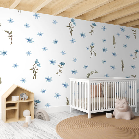 Blue Floral Wall Stickers Nursery Wall Stickers Girl Bedroom Flower