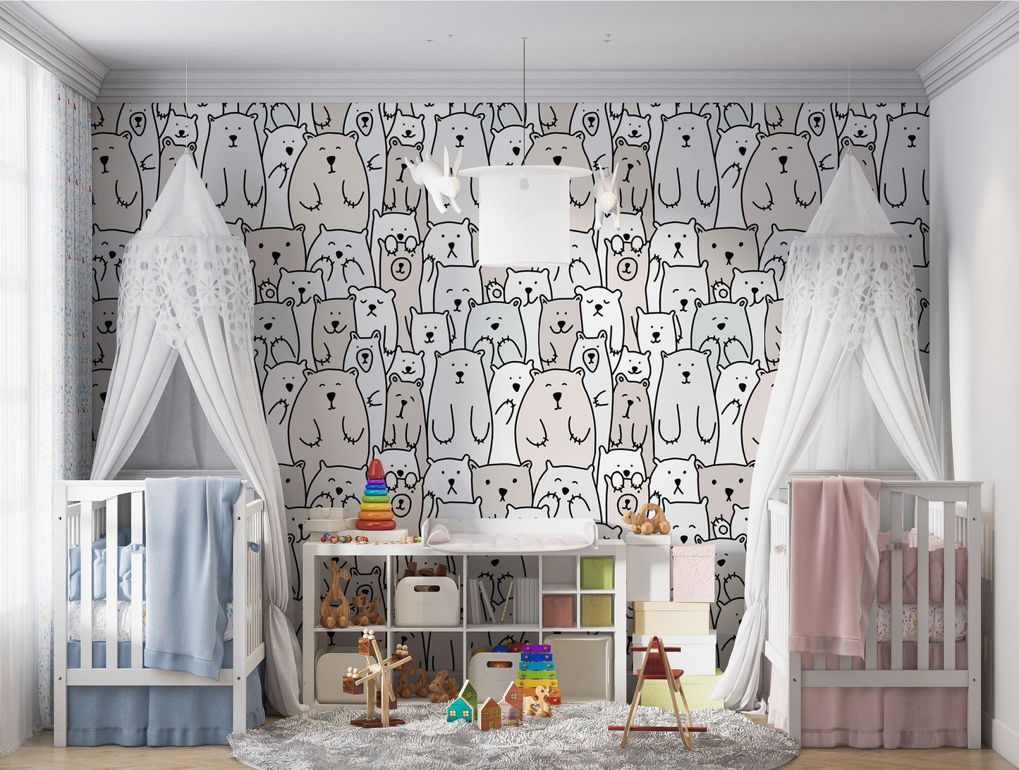 Boho Bear Wallpaper Boho Kids Room Decor Neutral Nursery Boho Decor Boho Wallpaper Teddy Bear Boho Children Room Boho Minimal Bear Wallpaper