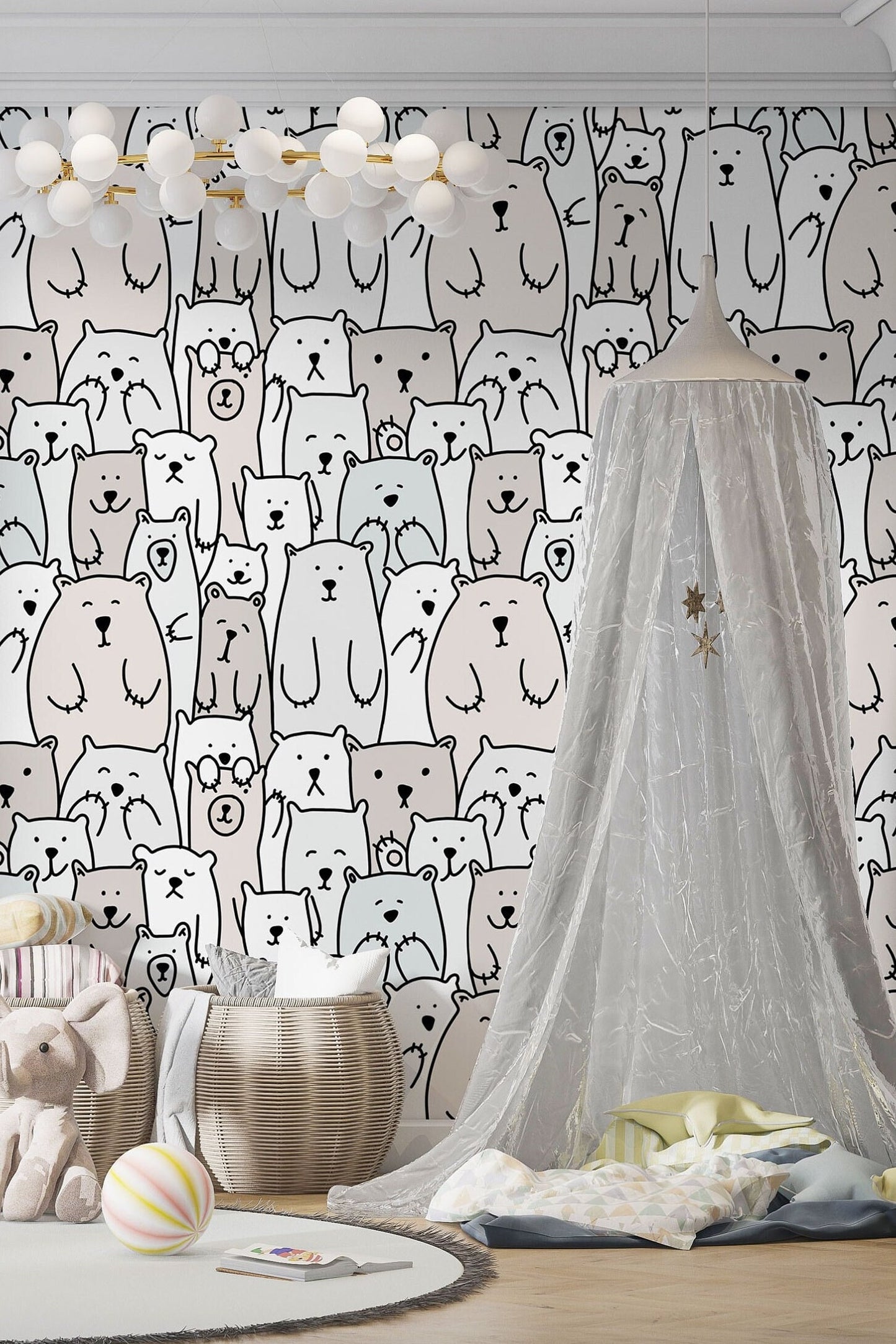 Boho Bear Wallpaper Boho Kids Room Decor Neutral Nursery Boho