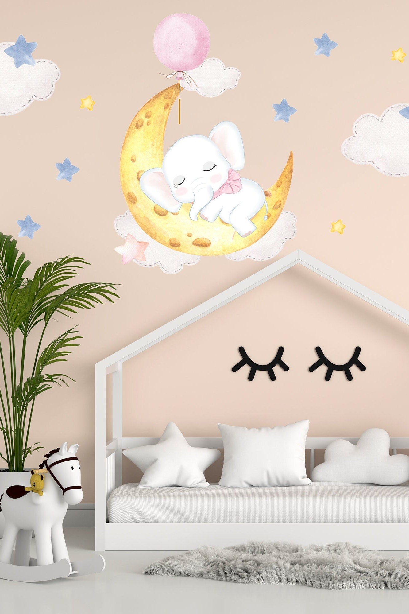 Sleeping Elephant Wall Sticker Cloud Moon Wall Sticker