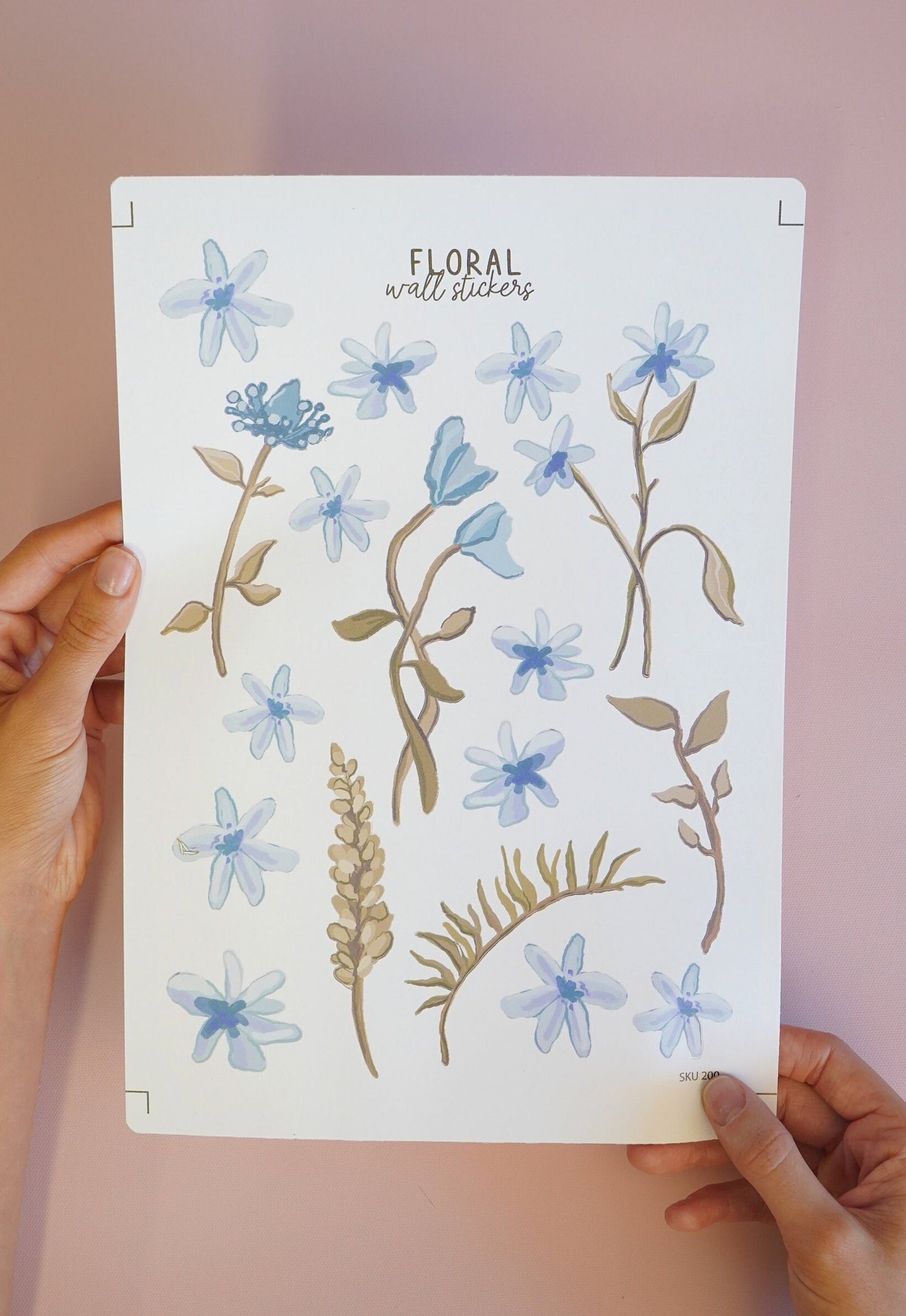 Wall Stickers Nursery Decor Floral Wall Decal Blue Flower Wall Decal Art