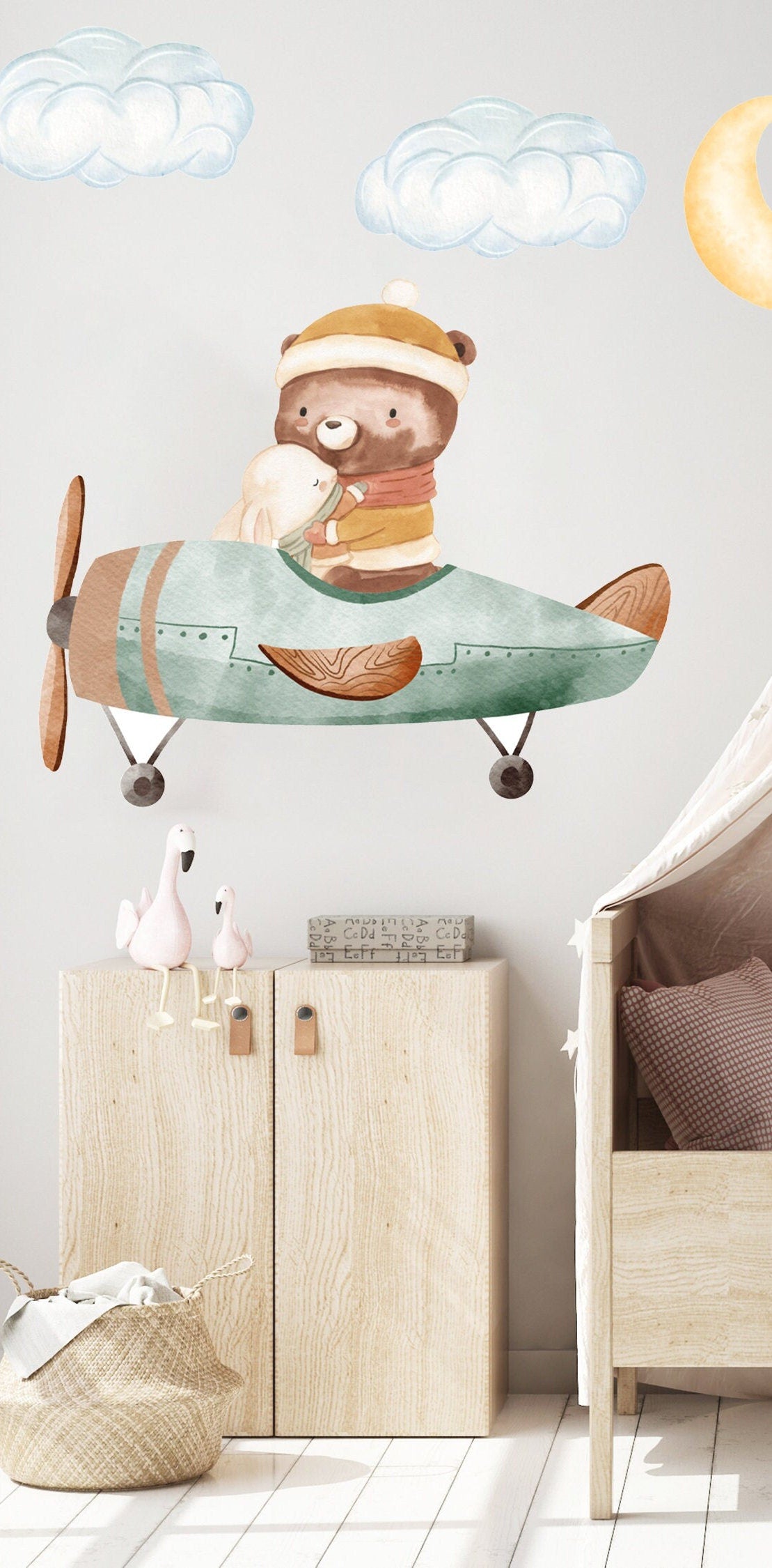 AirPlane Wall Decal Nursery Wall Sticker Moon Cloud Wall Sticker Playroom