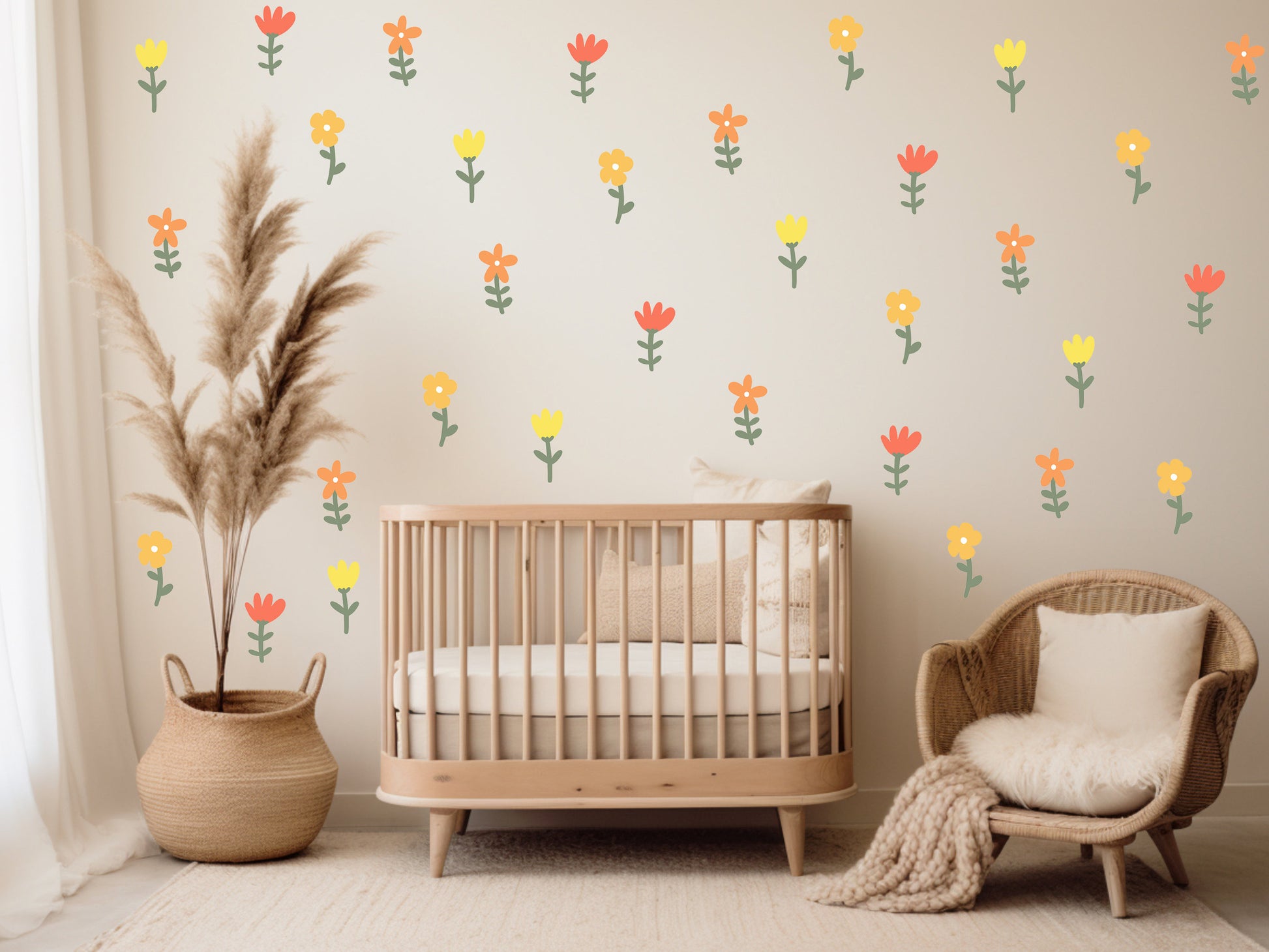 Decal Wall Nursery Decor Boho Style Wall Sticker Pastel Flower Wall Sticker