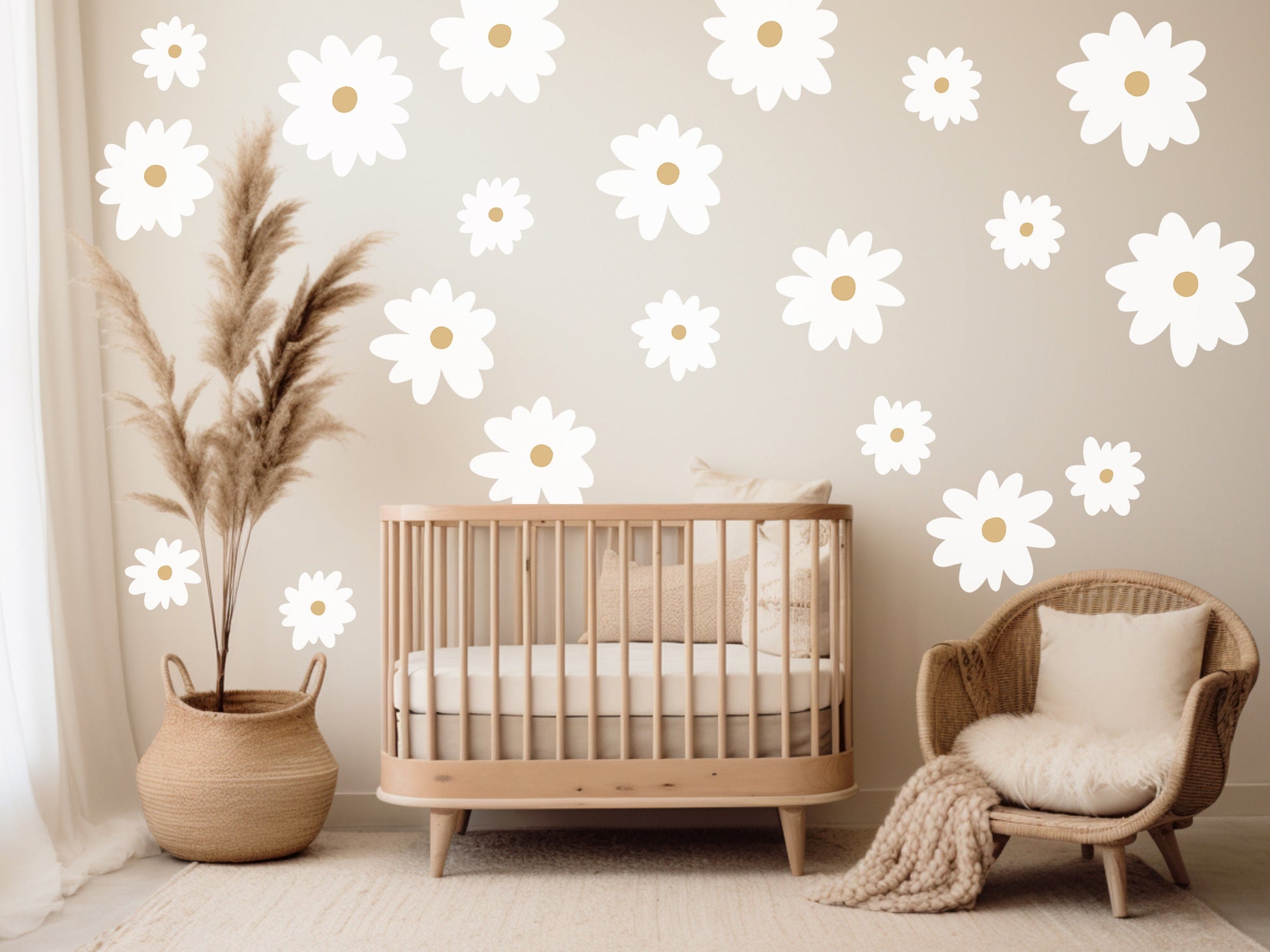 Daisy Wall Decal Mixed Sizes Boho Floral Decor Flower Wall Sticker Kids Room Decor Neutral Boho Nursery Decor Boho Pastel Daisy Flower Decal