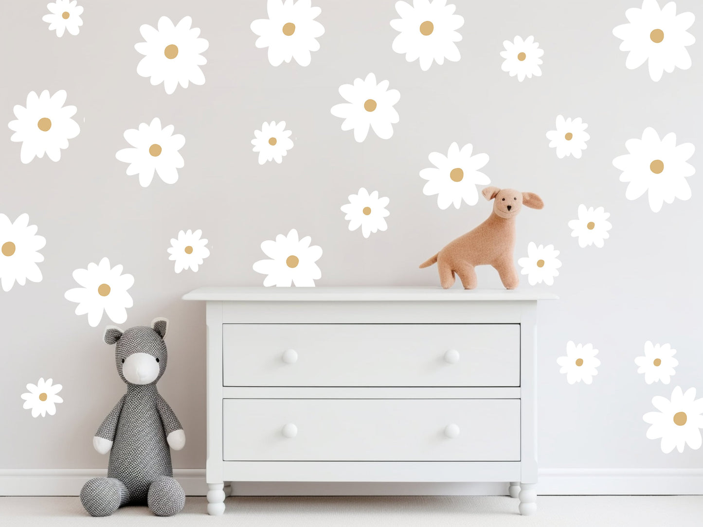 Large Daisy Stickers Flower Decals Nursery Decor Removable Wall Decals Polka Dot Decals Peel & Stick Floral Nursery Decor Boho Daisy Decor