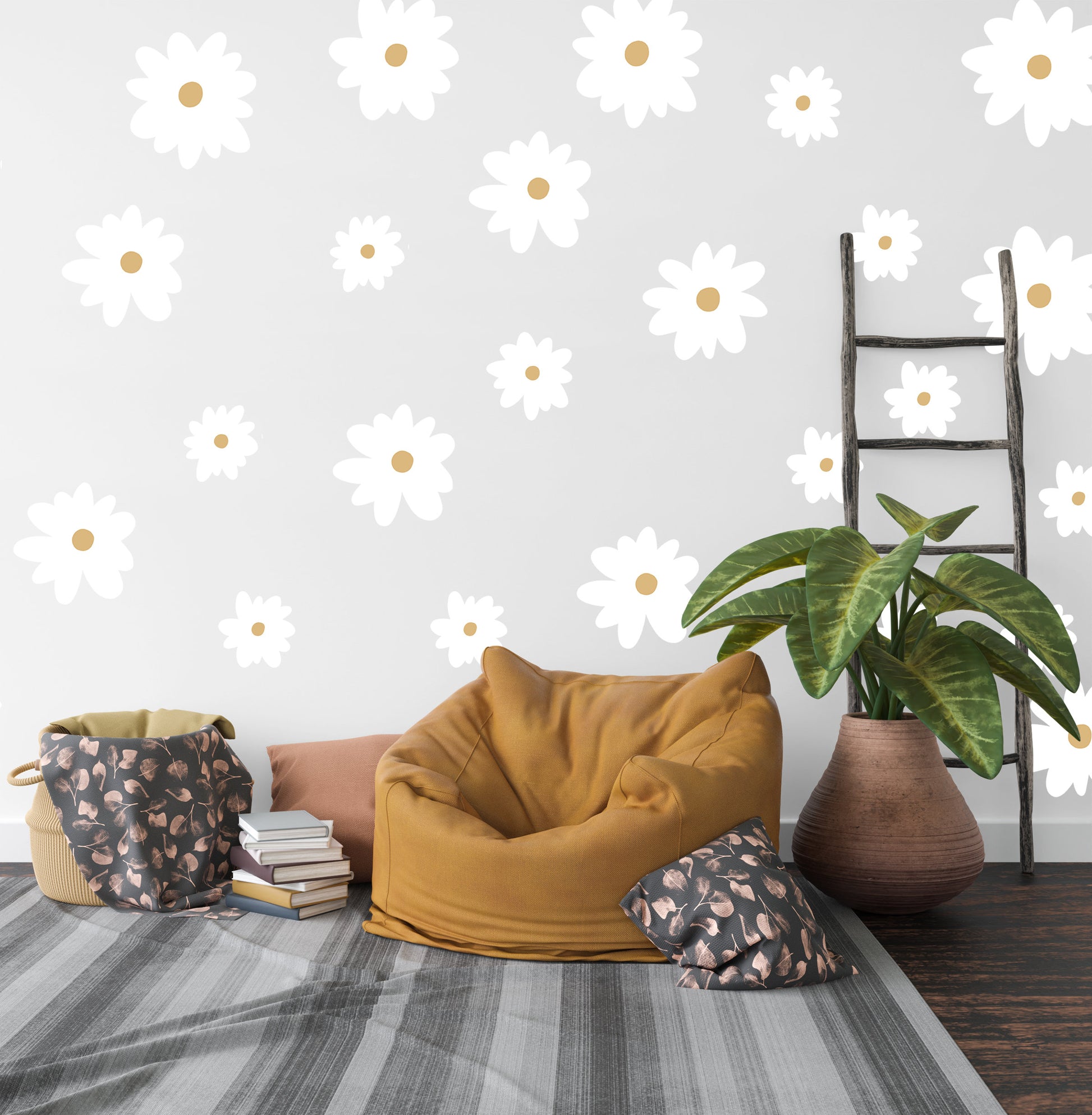 Large Daisy Stickers Flower Decals Nursery Decor Removable Wall Decals Polka Dot Decals Peel & Stick Floral Nursery Decor Boho Daisy Decor