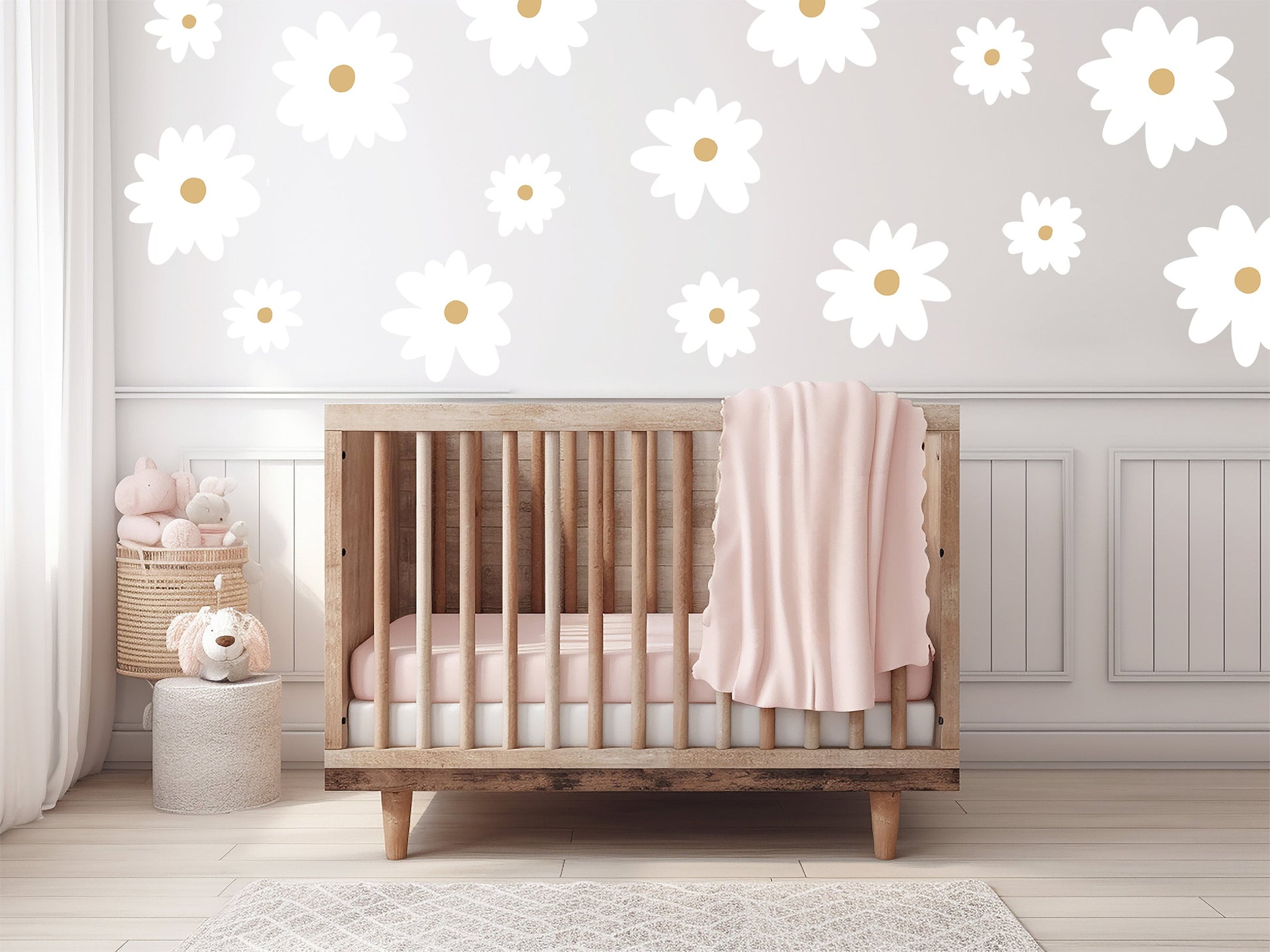 Large Daisy Stickers Flower Decals Nursery Decor Removable Wall Decals Polka Dot Decals Peel & Stick Floral Nursery Decor Boho Daisy Decor