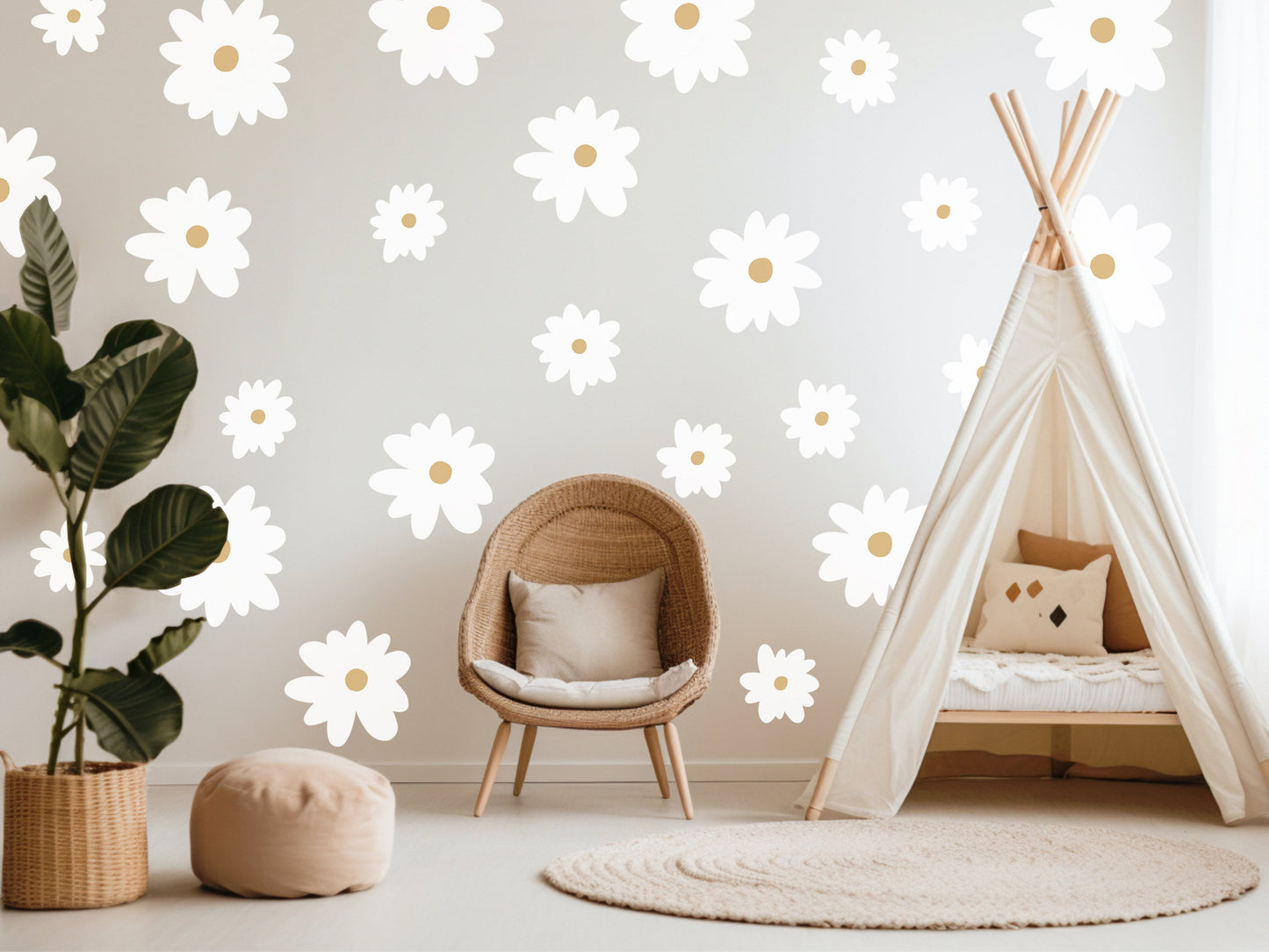 New Large Daisy Wall Stickers Nursery Decor Flower Wall Decals Repositionable Peel And Stick Decals Girls Bedroom Decor Boho Wall Stickers