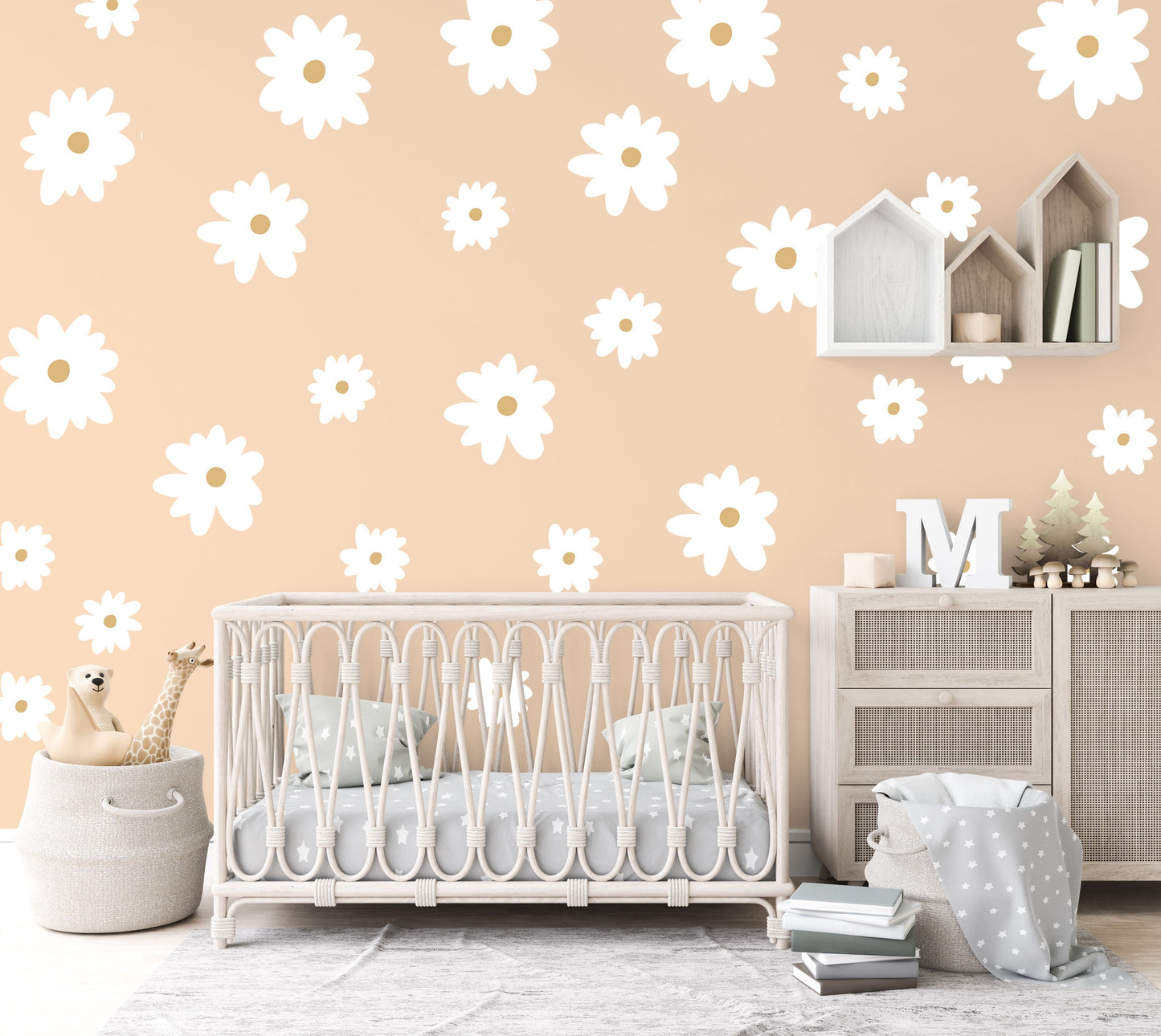 Daisy Flower Wall Stickers Colourful Centres Multiple Sizes Neutral Nursery Decor New Born Gift Boho Floral Decals Daisy Wall Decal Wall Art