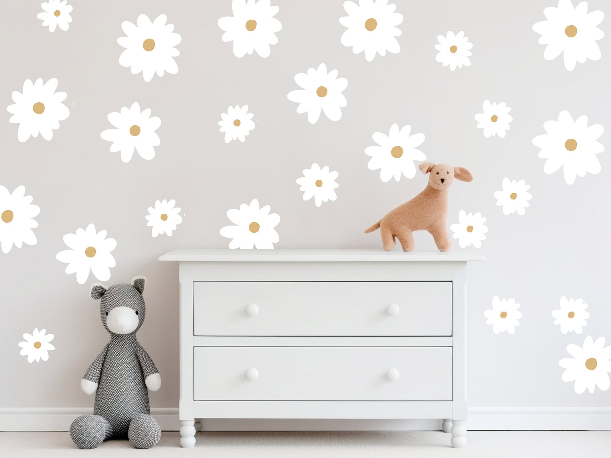 Large Daisy Flower Wall Decals Mix Sized Set Gender Neutral Decor New Born Gift Nursery Wall Art Childrens Bedroom Wall Sticker Boho Decor