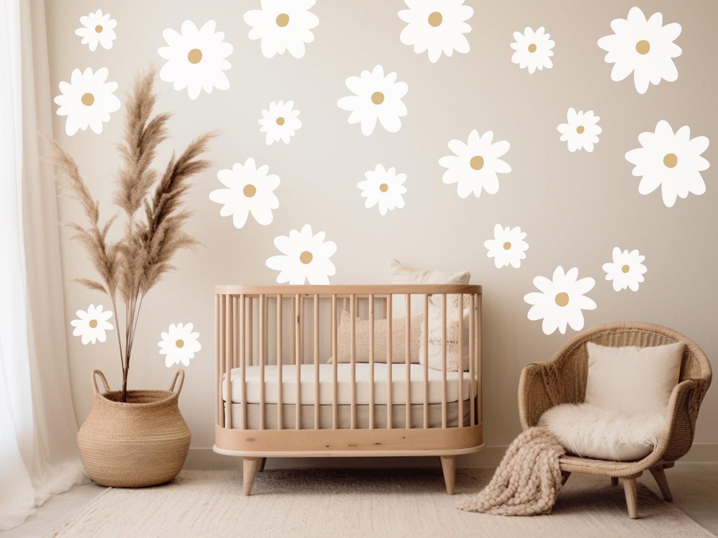 Large Daisy Flower Wall Decals Mix Sized Set Gender Neutral Decor New Born Gift Nursery Wall Art Childrens Bedroom Wall Sticker Boho Decor