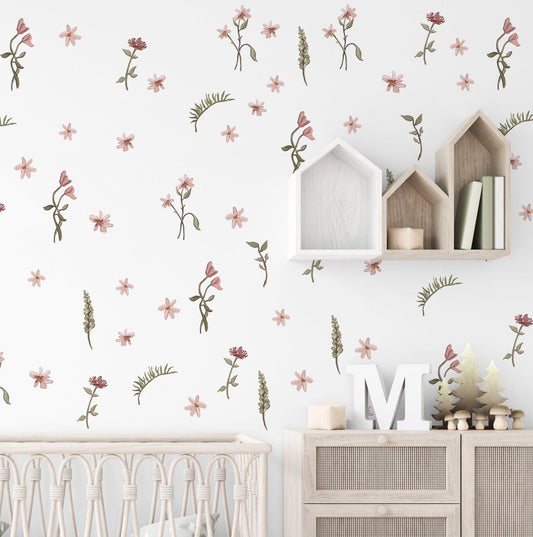 Wildflower Wall Decal Floral Nursery Decor Boho Flower Wall Art Floral Wall